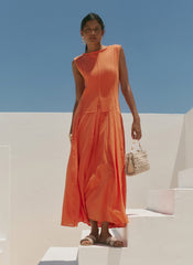 Orange Cotton Blend Drop Waist Maxi Dress