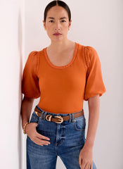 Orange Cotton Puff Sleeve Top