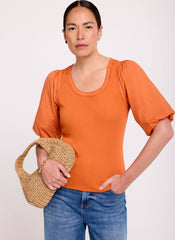 Orange Cotton Puff Sleeve Top