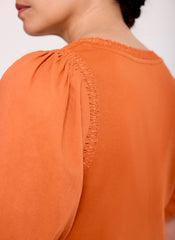 Orange Cotton Puff Sleeve Top