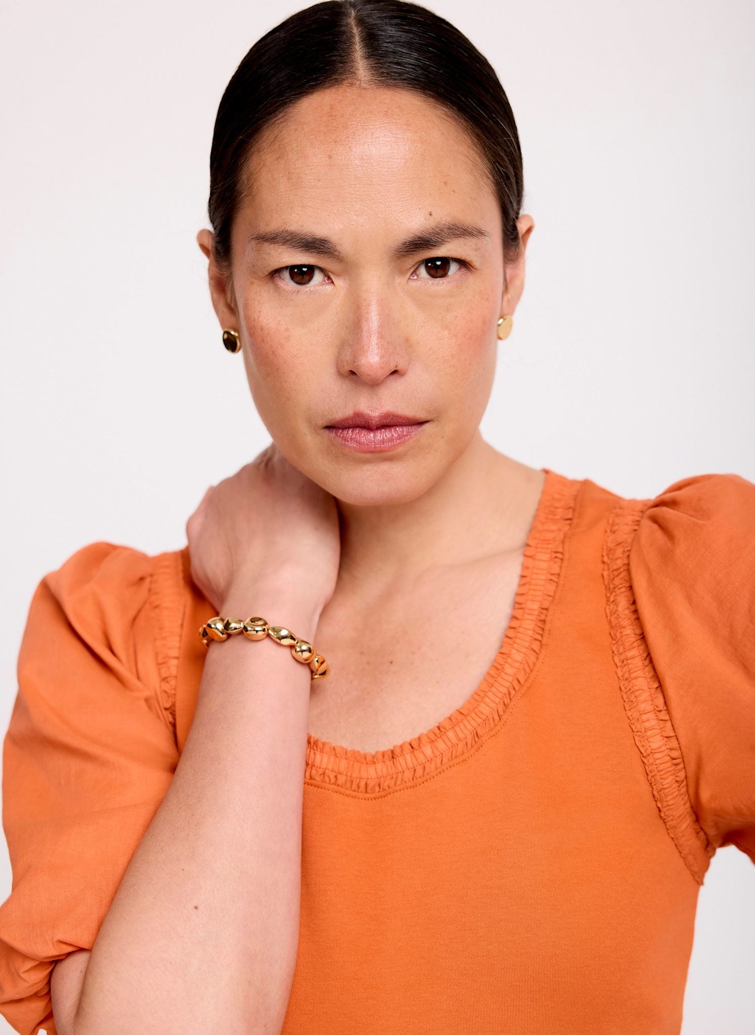 Orange Cotton Puff Sleeve Top
