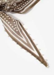Khaki Paisley Print Beaded Neck Scarf