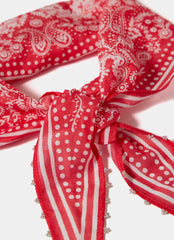 Red Paisley Print Beaded Neck Scarf