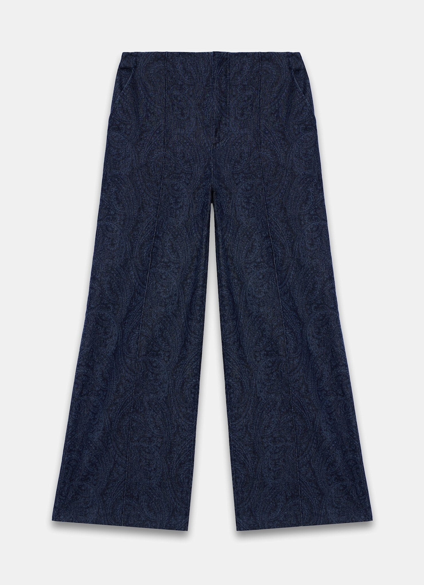 Navy Paisley Denim Wide Jeans