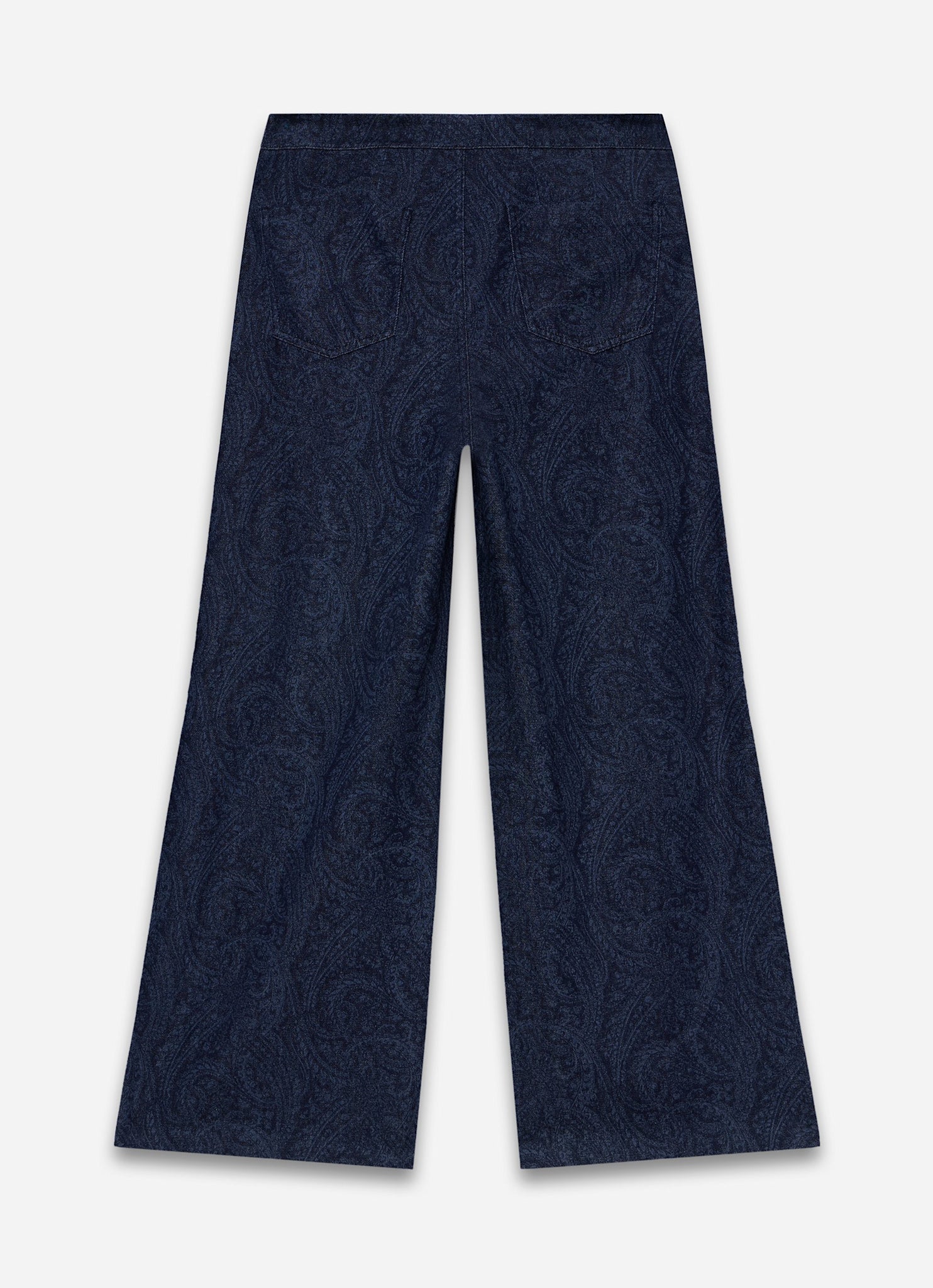 Navy Paisley Denim Wide Jeans