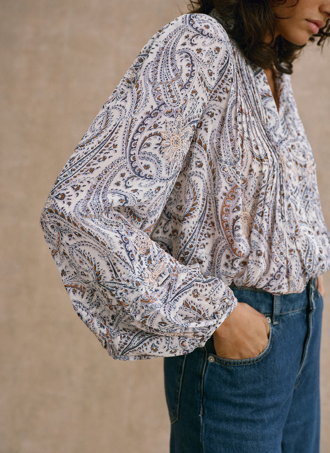 Neutral Paisley Print Blouse