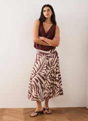 Burgundy Palm Print Maxi Skirt