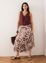Burgundy Palm Print Maxi Skirt