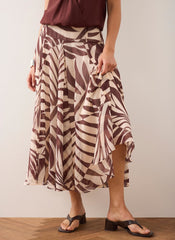 Burgundy Palm Print Maxi Skirt