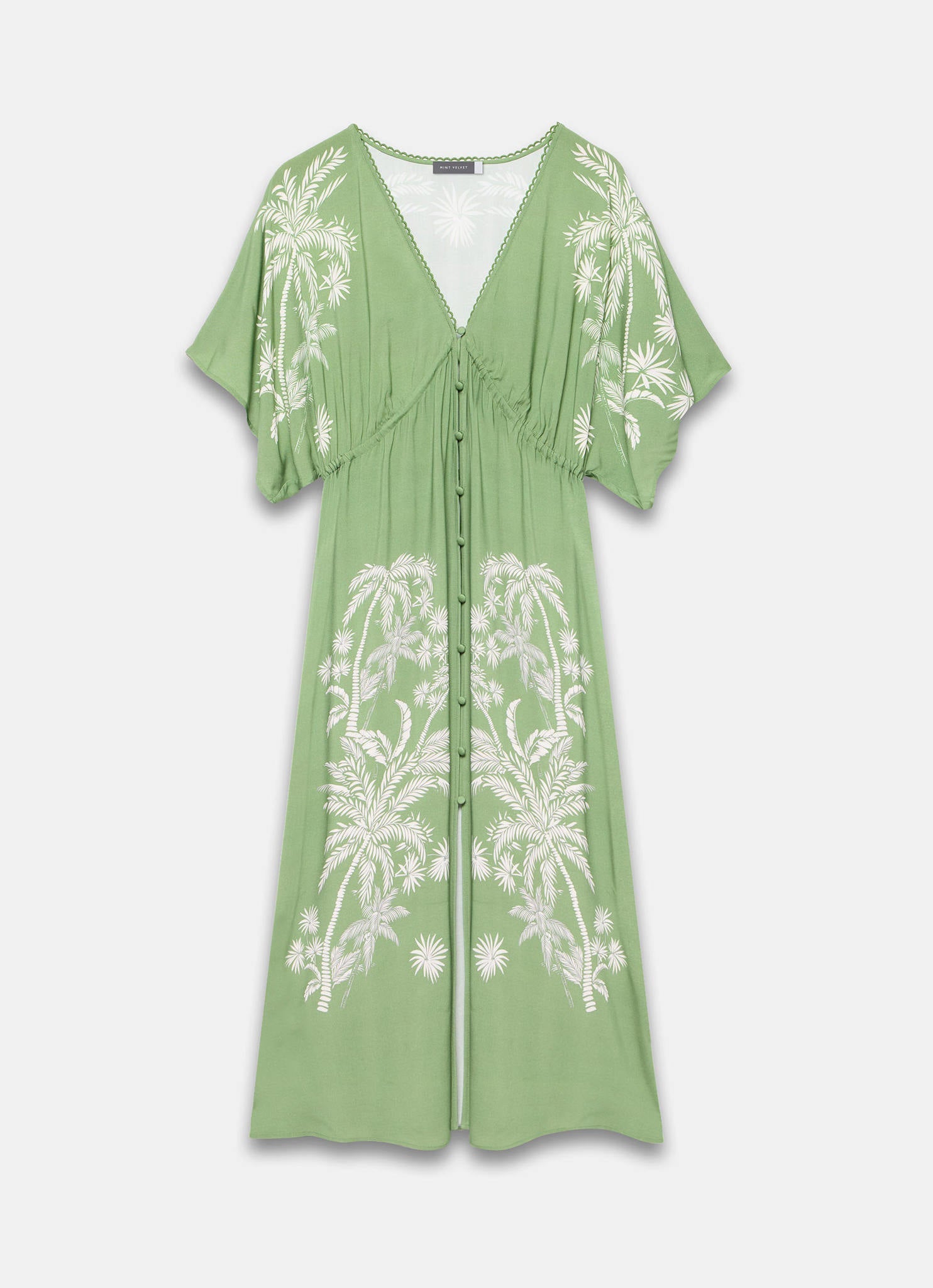 Green Palm Print Maxi Beach Dress