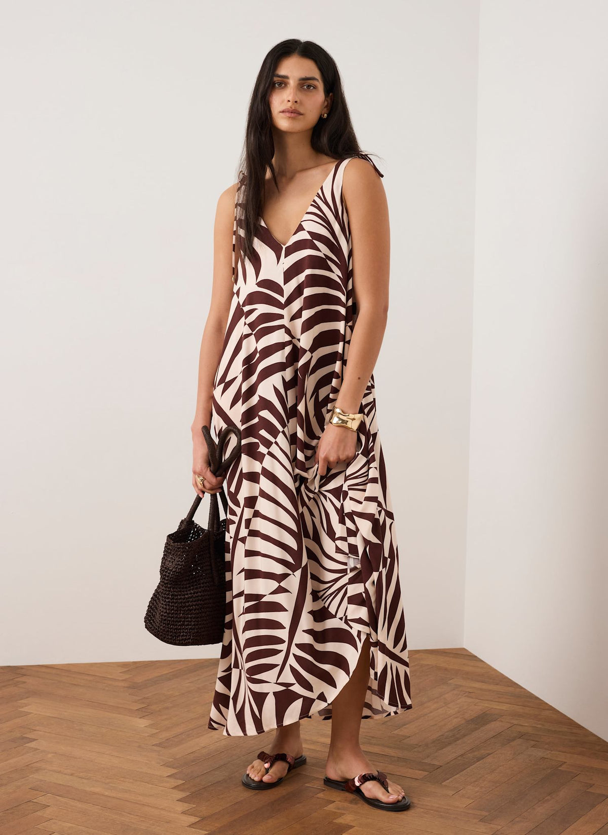 Burgundy Palm Print Maxi Dress