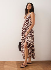 Burgundy Palm Print Maxi Dress
