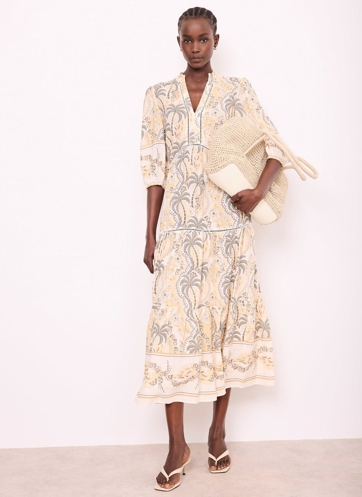 Neutral Palm Print Maxi Dress