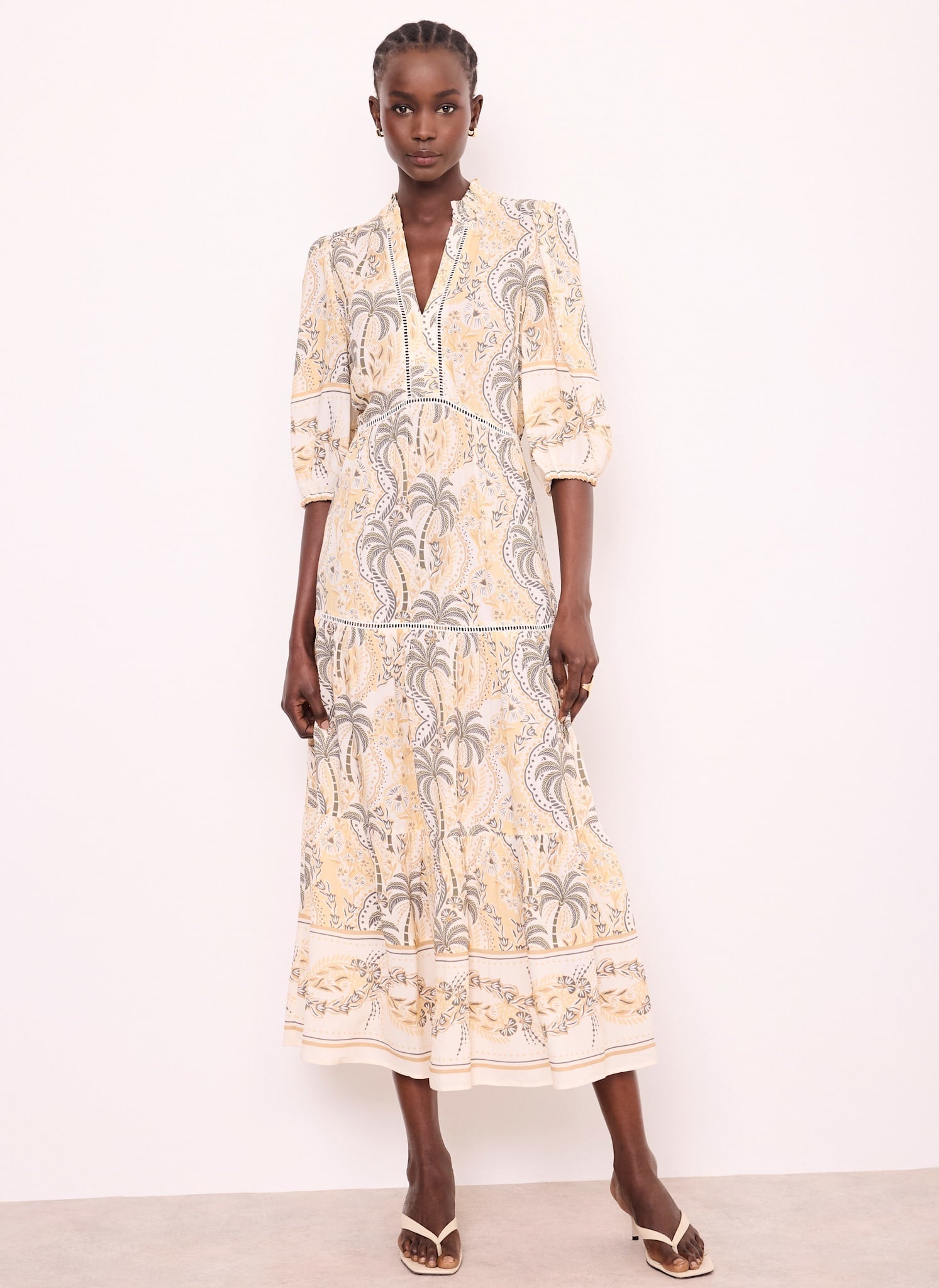 Neutral Palm Print Maxi Dress