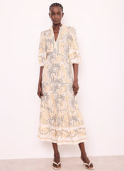 Neutral Palm Print Maxi Dress
