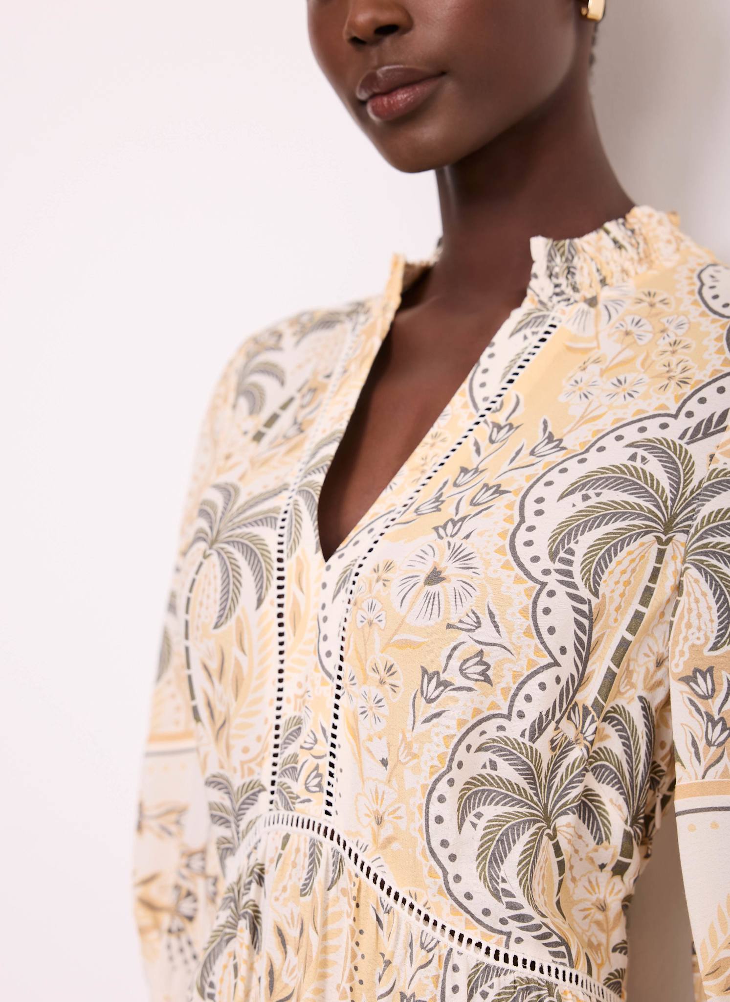 Neutral Palm Print Maxi Dress