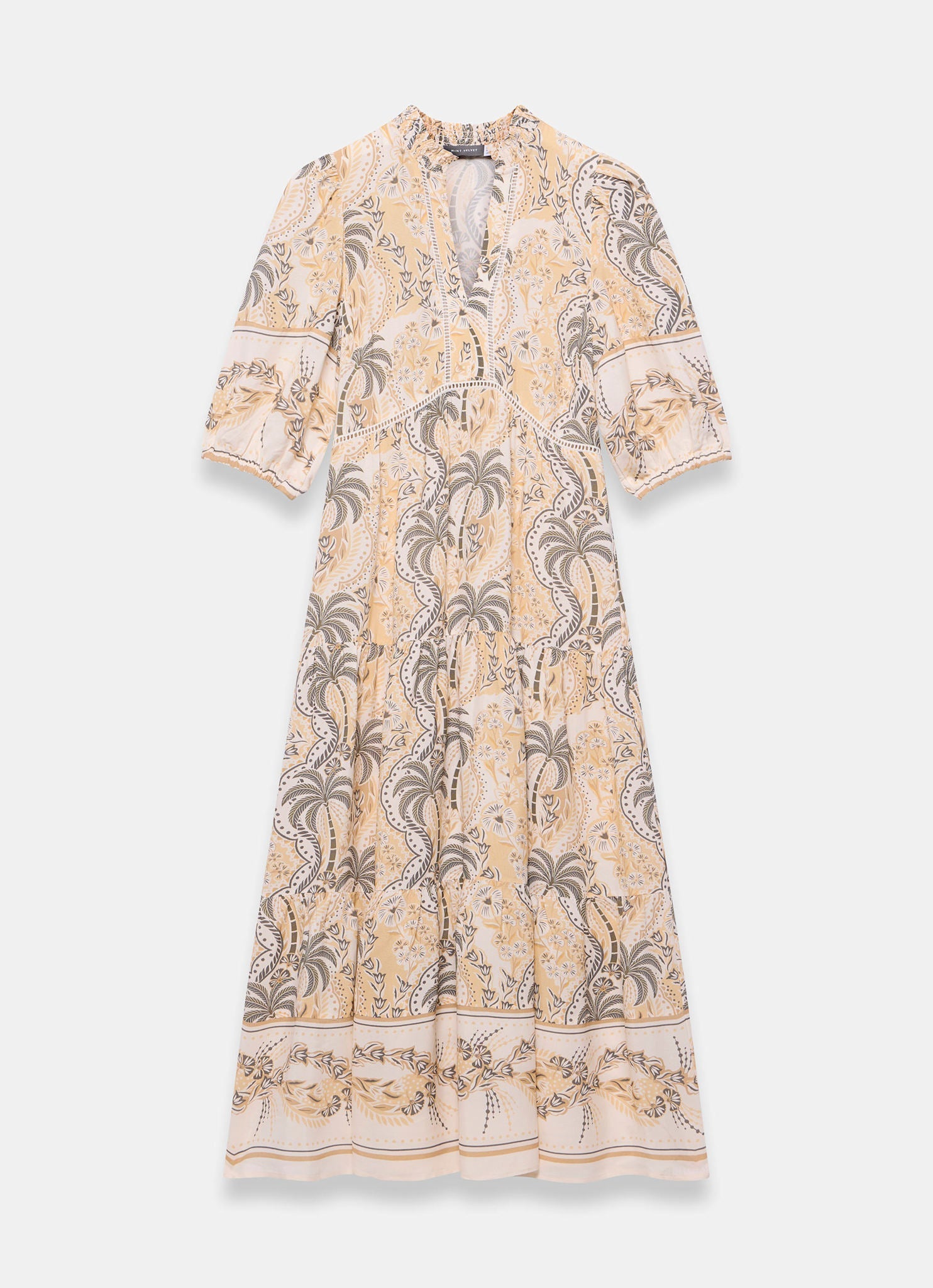 Neutral Palm Print Maxi Dress