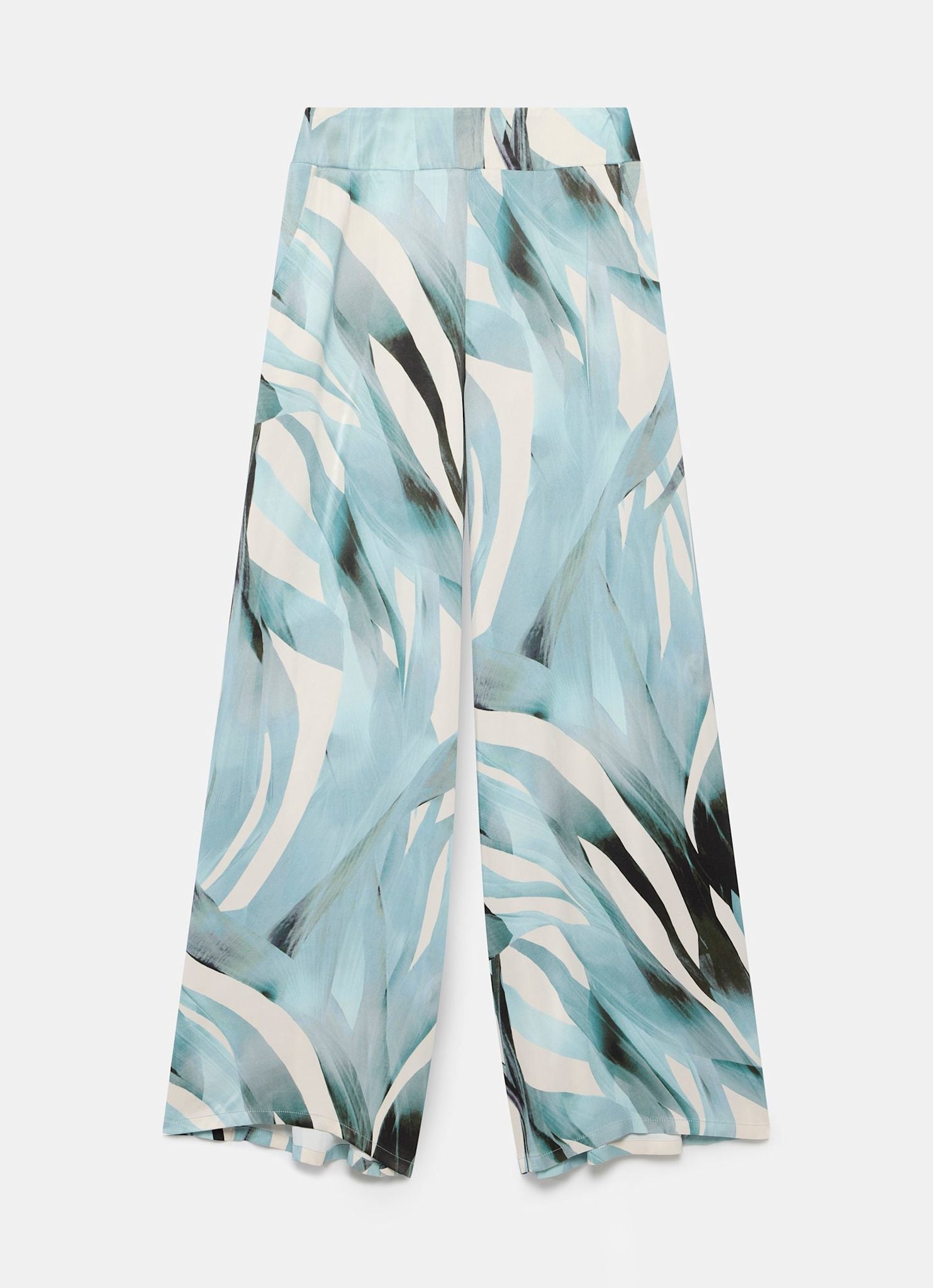 Blue Palm Print Satin Trousers