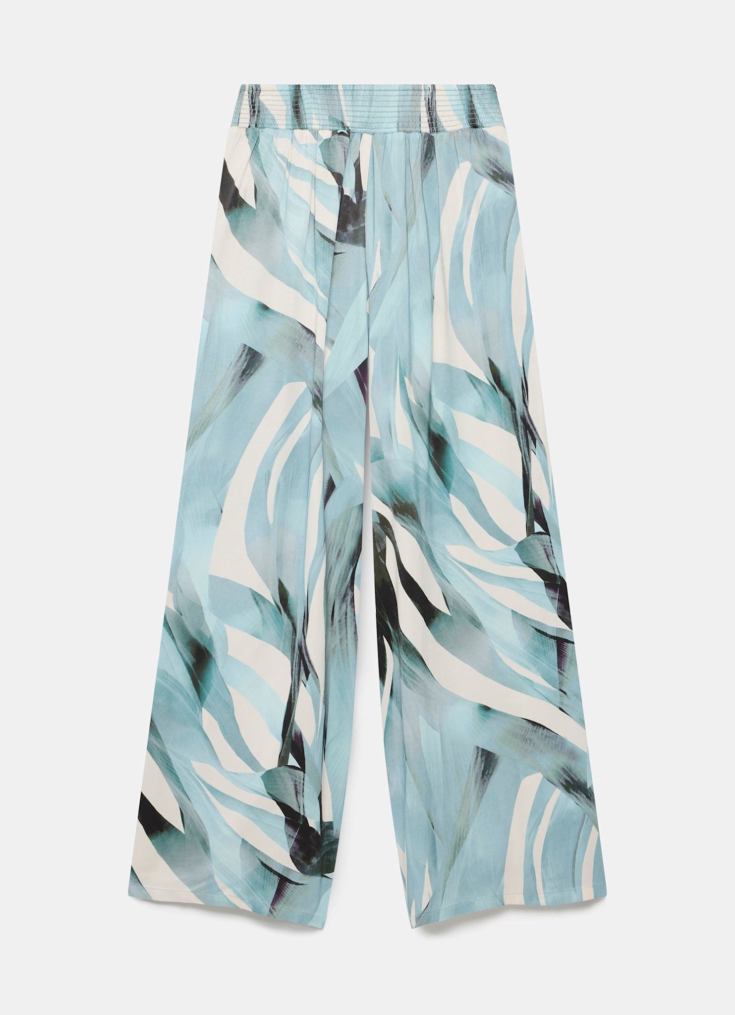 Blue Palm Print Satin Trousers
