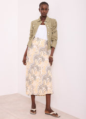 Neutral Palm Print Slip Midi Skirt