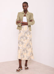 Neutral Palm Print Slip Midi Skirt