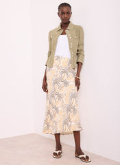 Neutral Palm Print Slip Midi Skirt