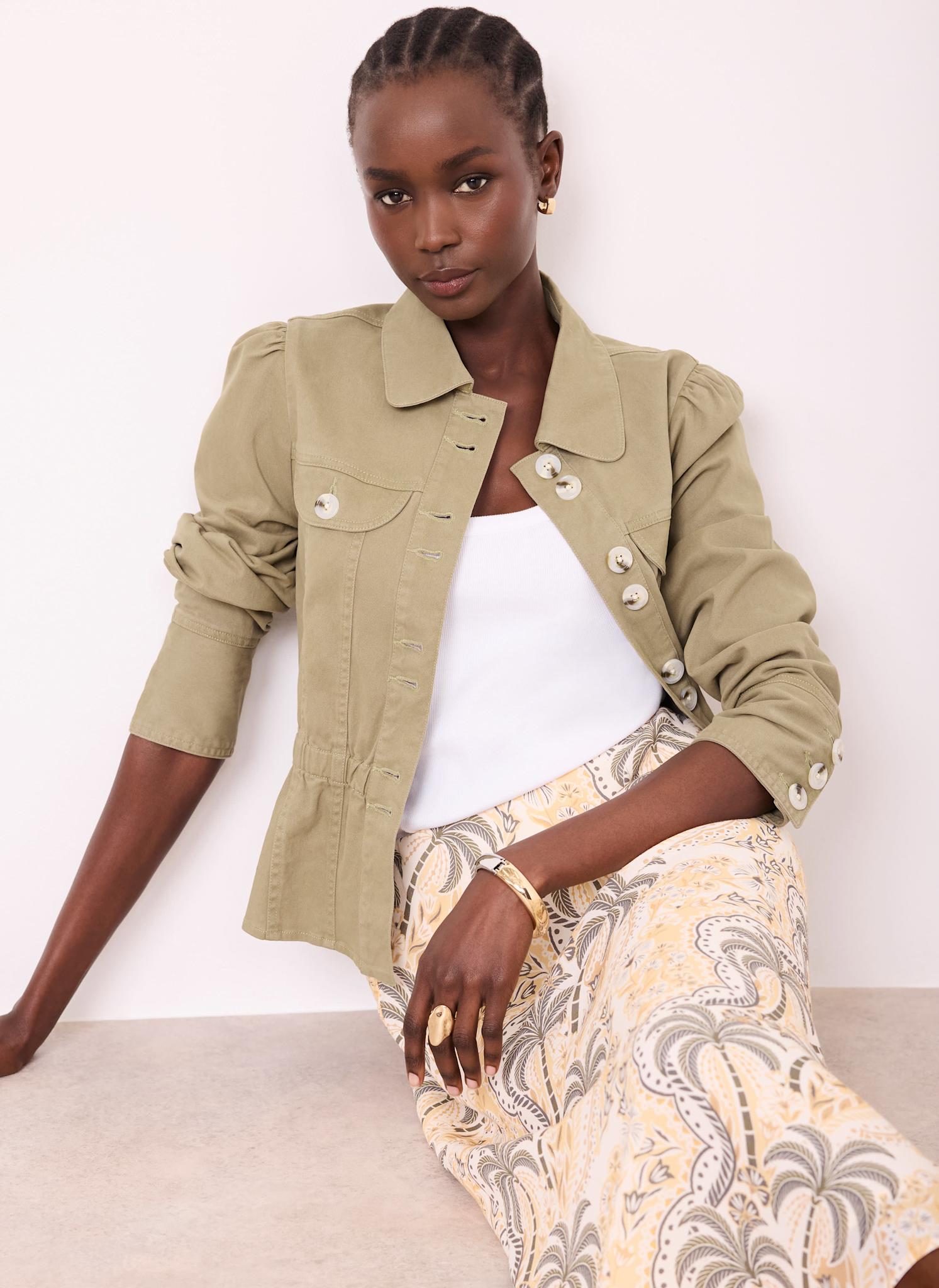 Neutral Palm Print Slip Midi Skirt