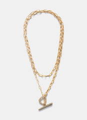 Gold Tone Pave Layered Necklace