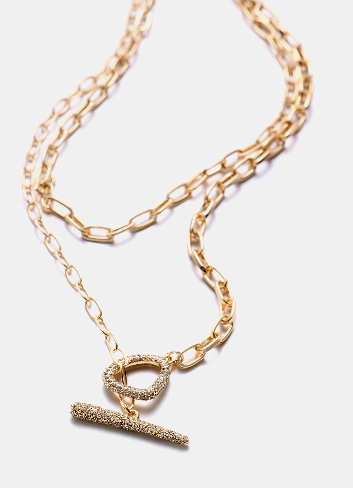 Gold Tone Pave Layered Necklace