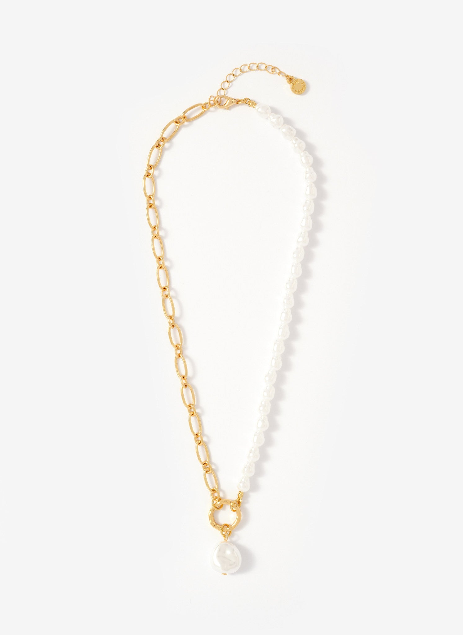 Gold Tone Chain & Pearl Drop Necklace