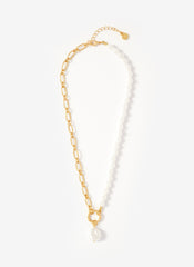 Gold Tone Chain & Pearl Drop Necklace