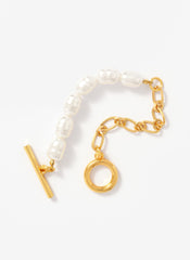Gold Tone Chain & Pearl T-Bar Bracelet