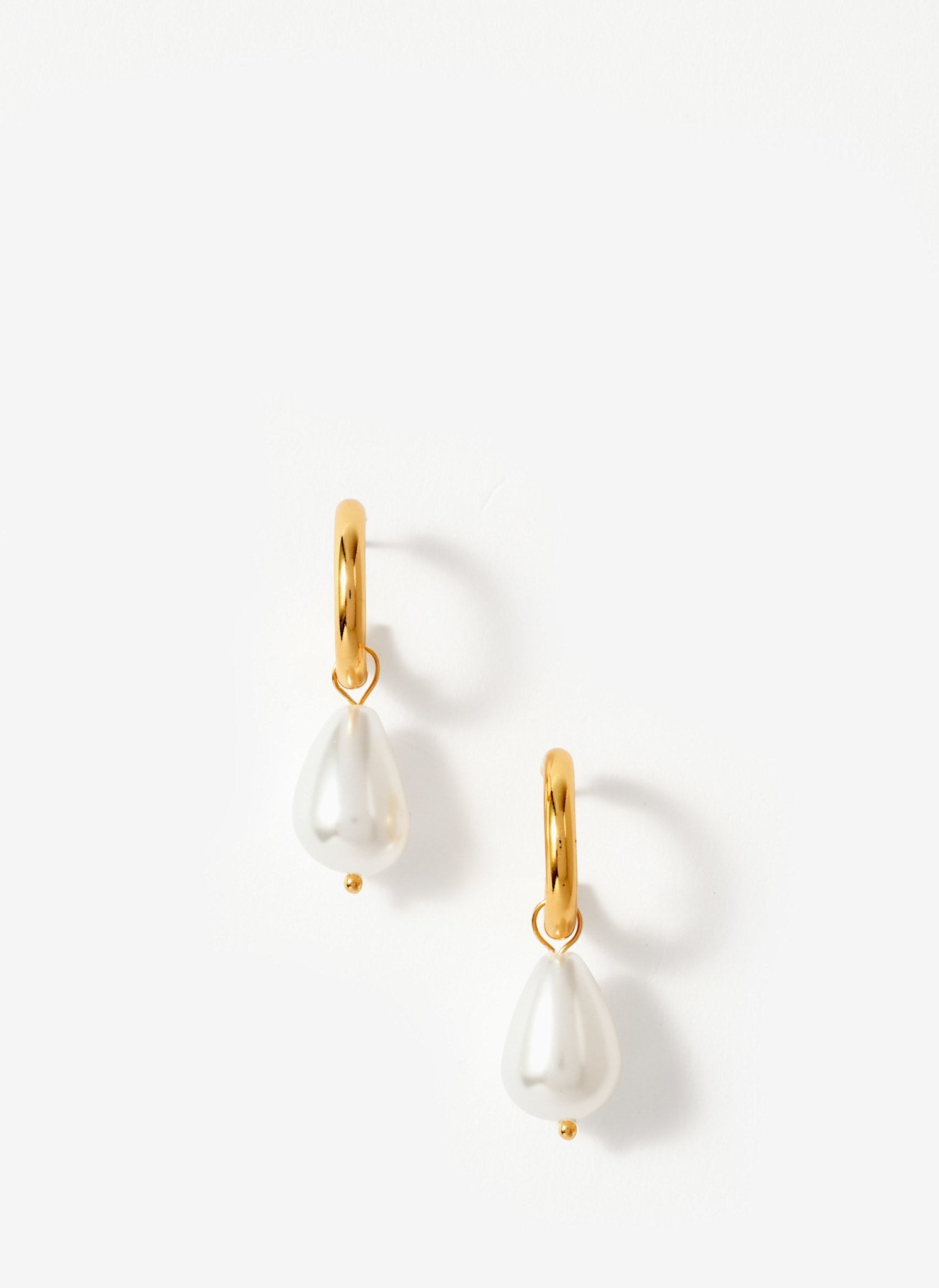 Gold Tone Pearl Drop Hoop Earrings