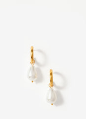 Gold Tone Pearl Drop Hoop Earrings