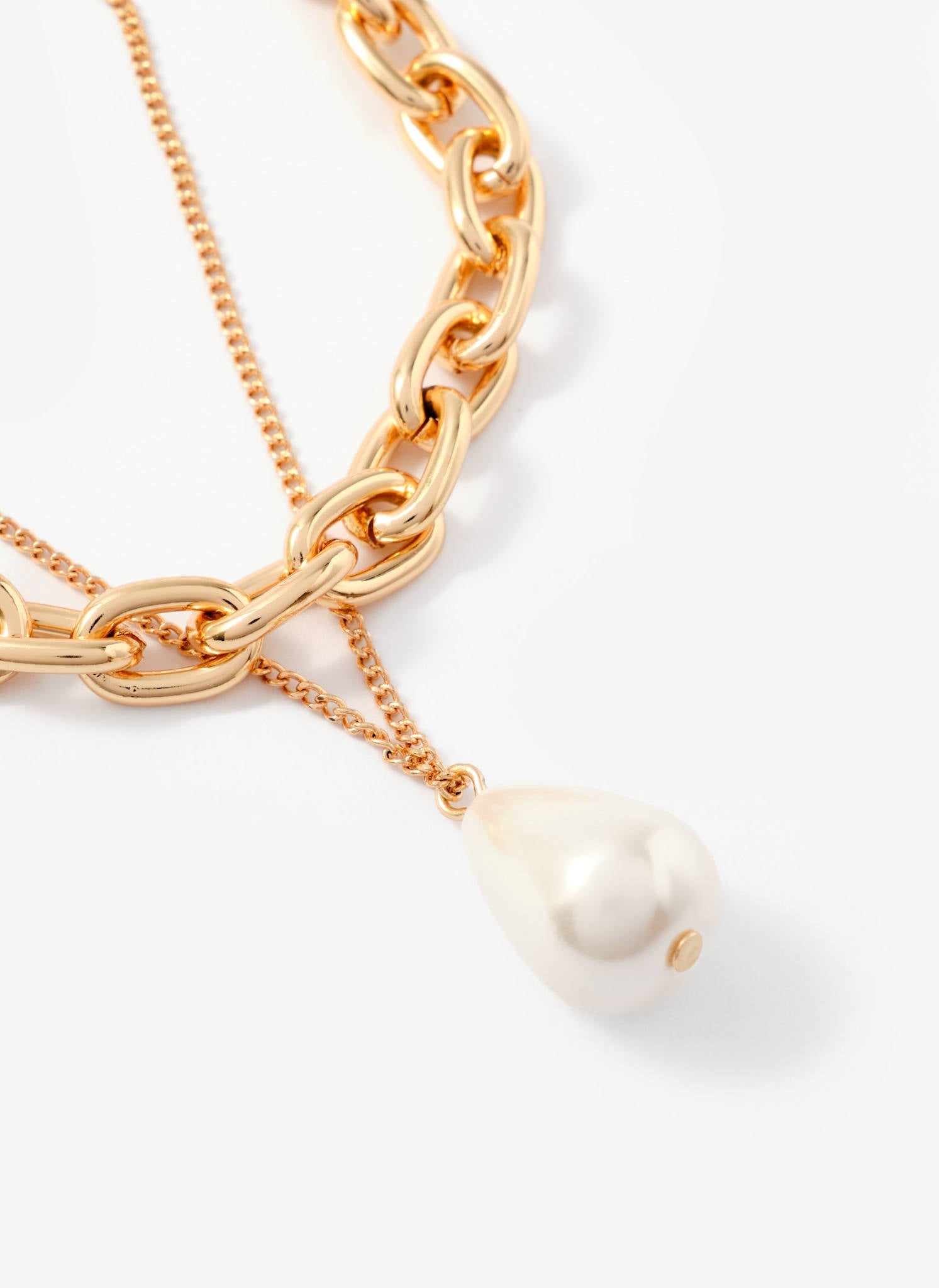 Gold Tone Pearl Drop Double Layered Necklace