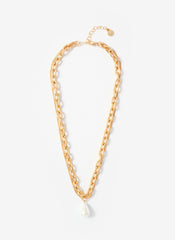Gold Tone Pearl Drop Double Layered Necklace