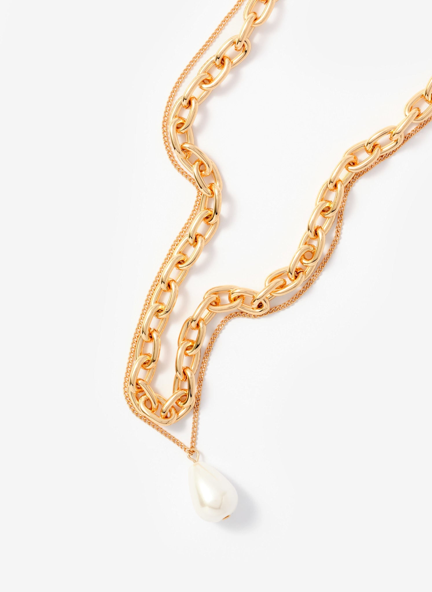 Gold Tone Pearl Drop Double Layered Necklace