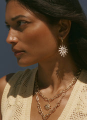 Gold Tone Sun Charm Hoop Earrings