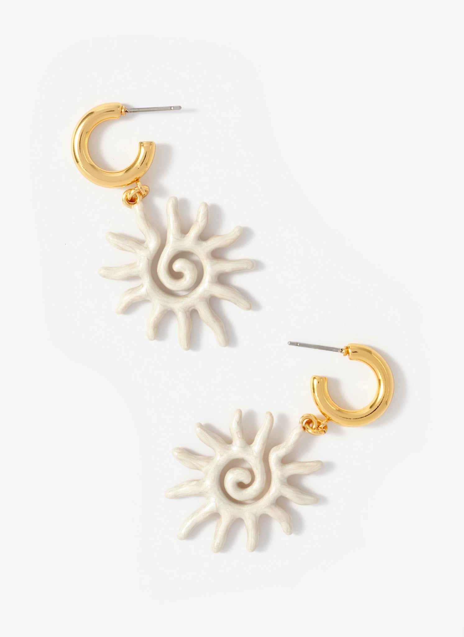 Gold Tone Sun Charm Hoop Earrings
