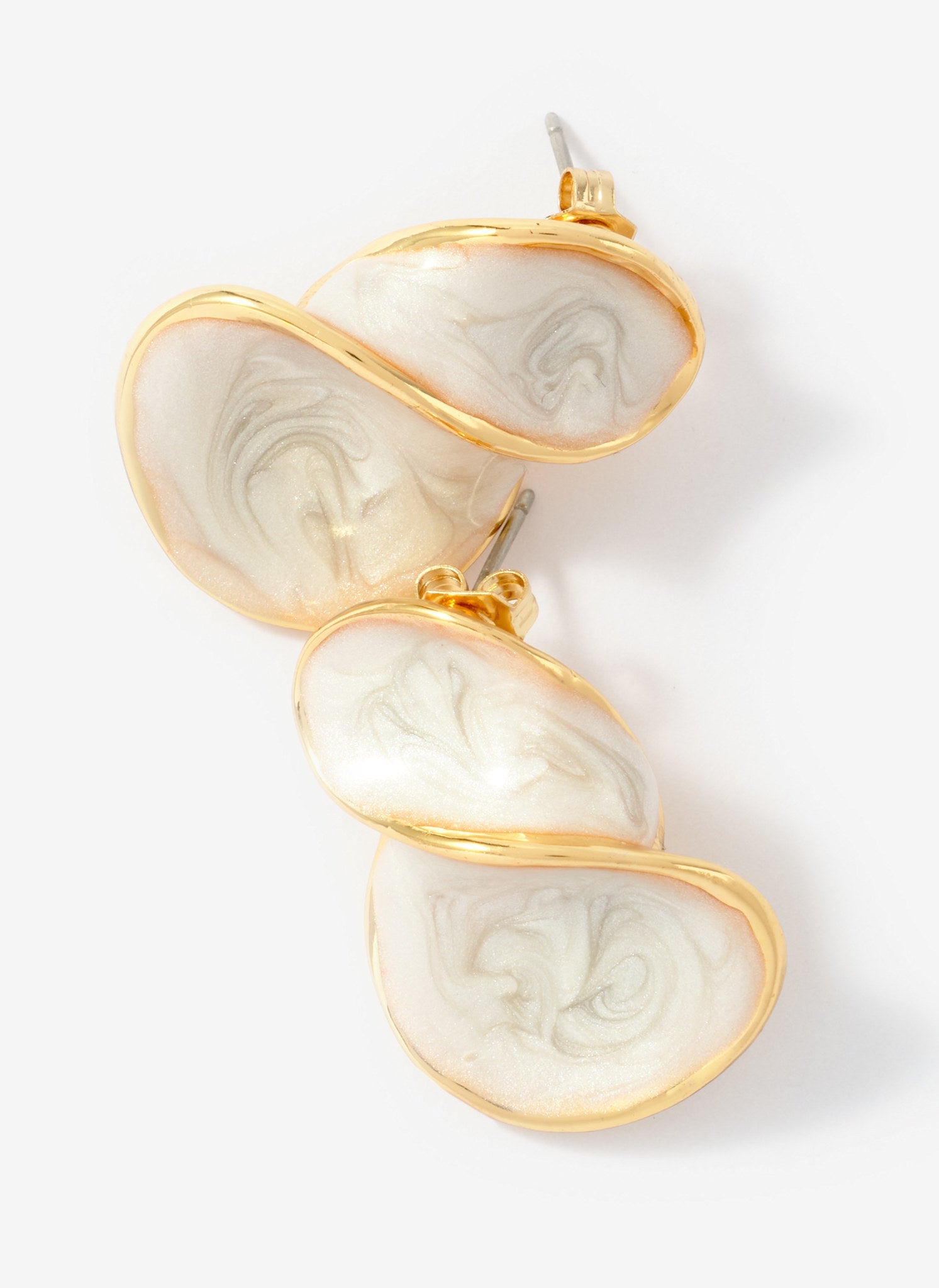 Gold Tone Pearlescent Wave Earrings
