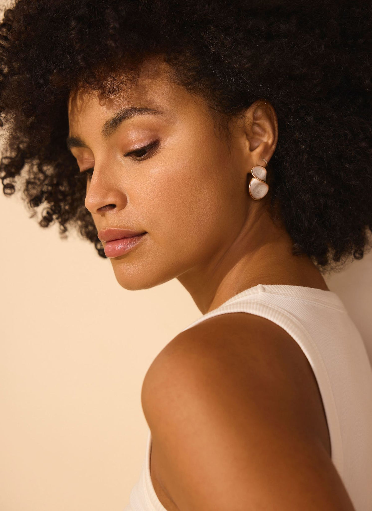 Gold Tone Pearlescent Wave Earrings
