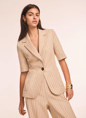 Neutral Pinstripe Short Sleeve Blazer