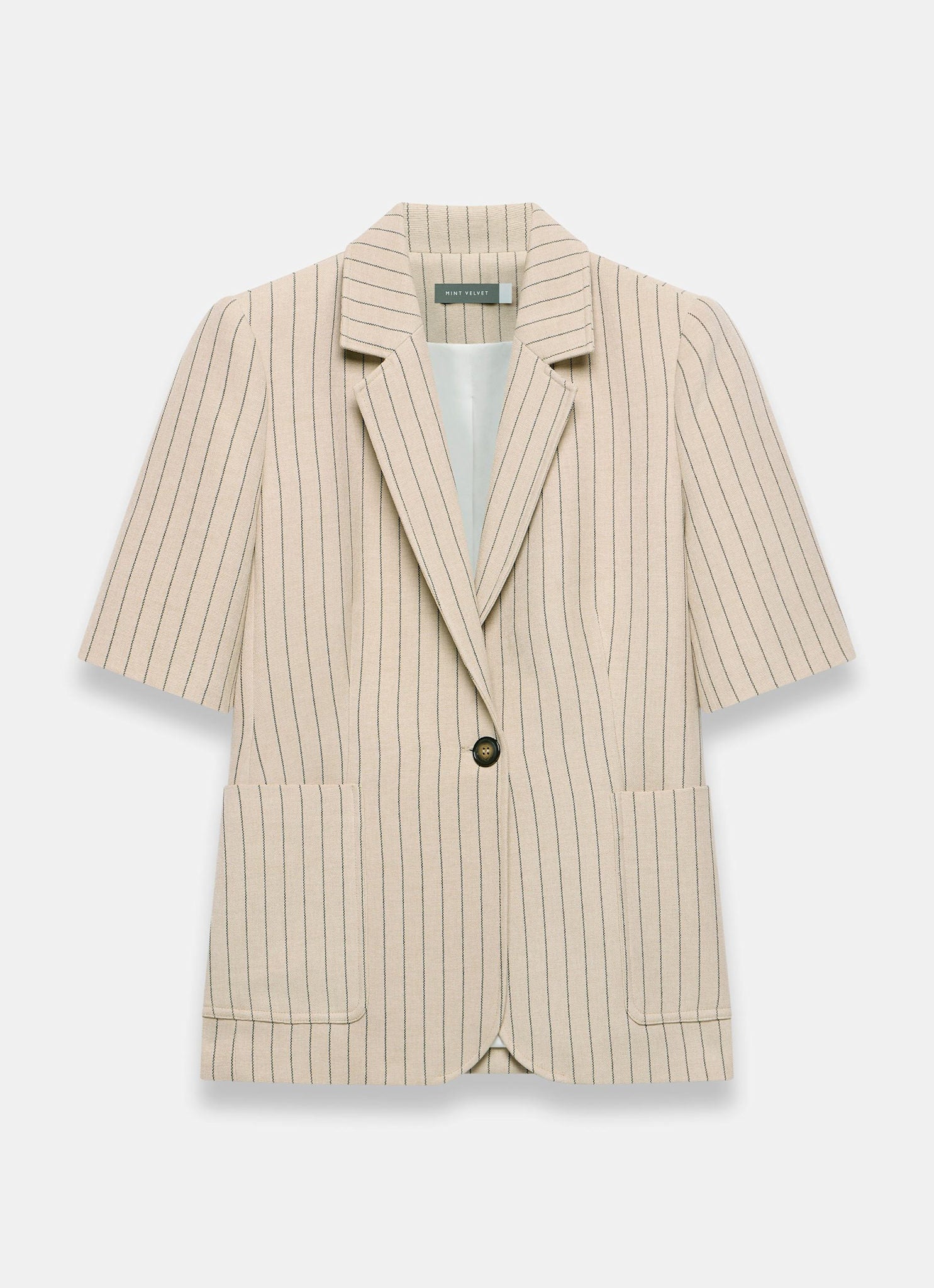 Neutral Pinstripe Short Sleeve Blazer