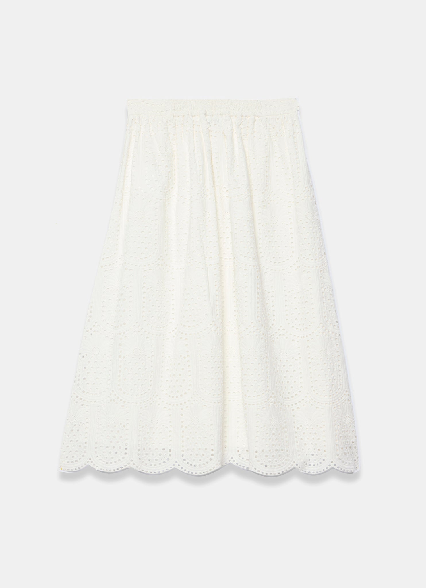 White Cotton Broderie Midi Skirt