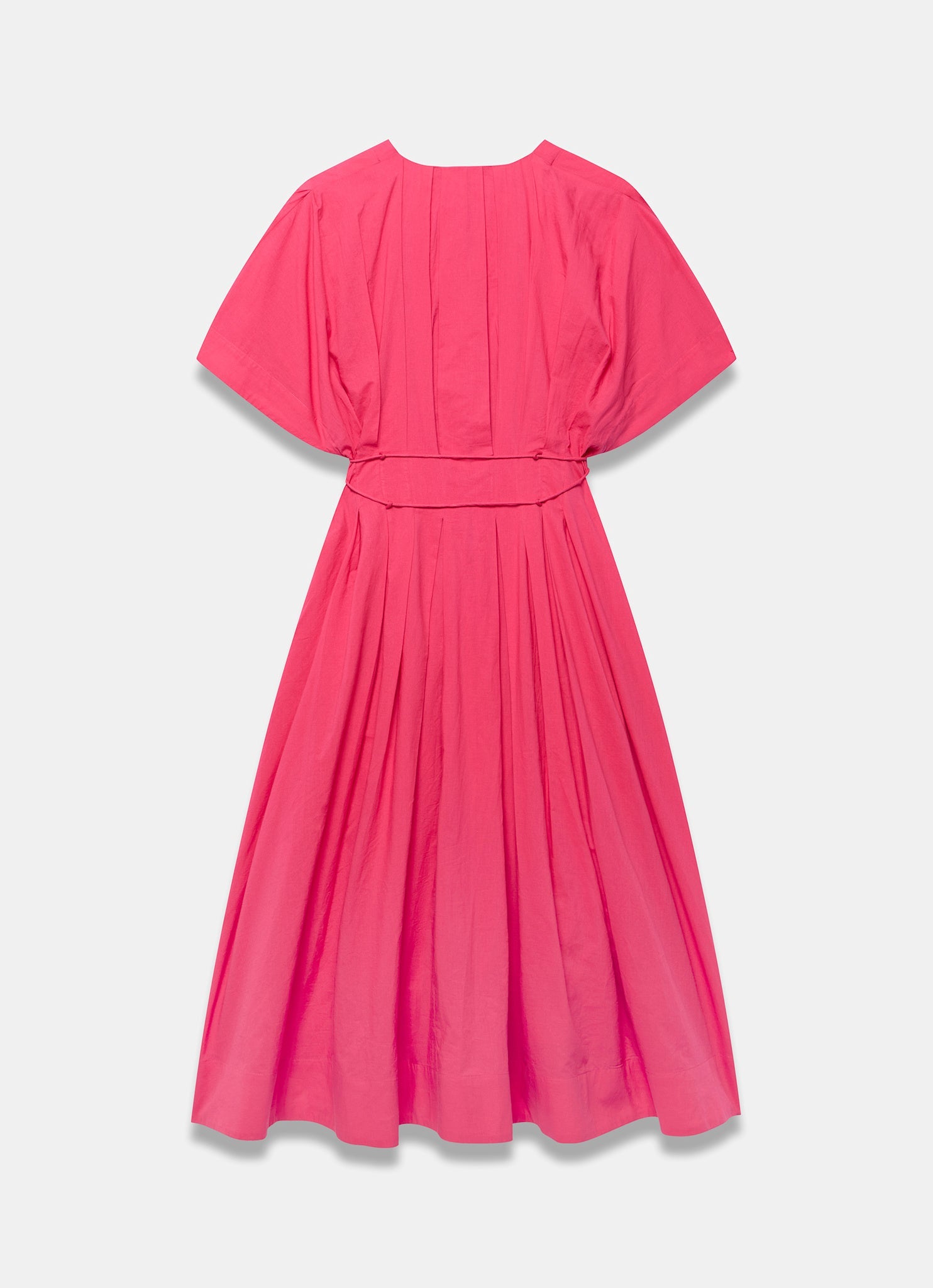 Pink Cotton Tie Waist Midi Dress
