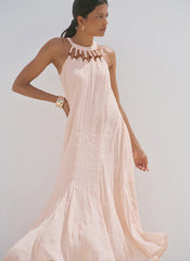 Pink Beaded Halter Maxi Dress