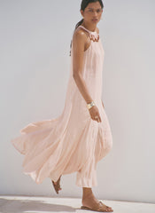 Pink Beaded Halter Maxi Dress