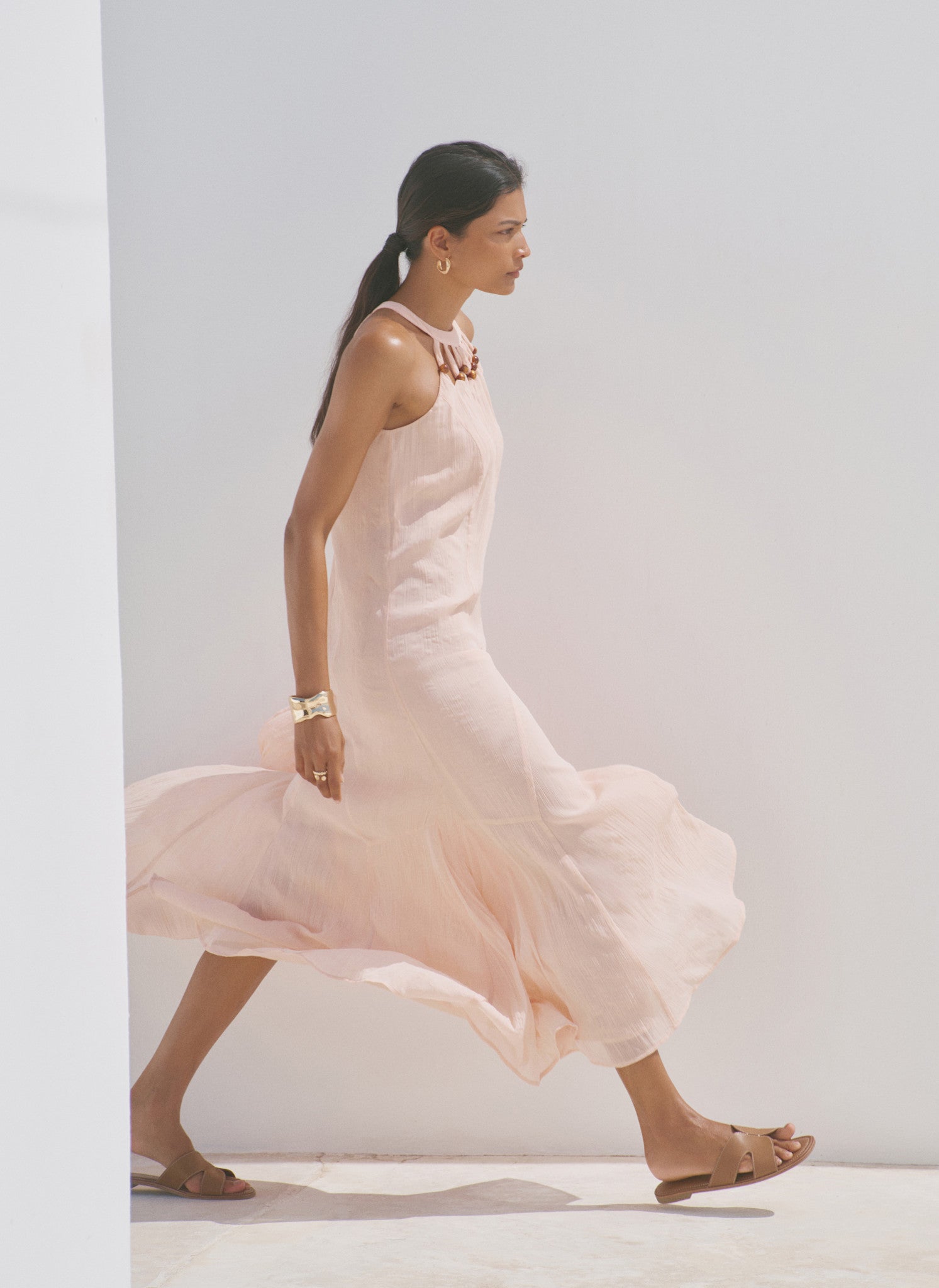 Pink Beaded Halter Maxi Dress
