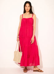 Pink Cotton Blend Tiered Maxi Dress