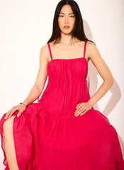Pink Cotton Blend Tiered Maxi Dress
